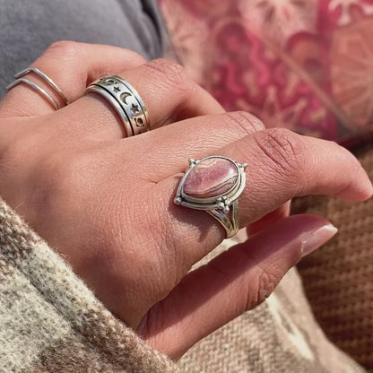 Preorder: Drip Shape Teardrop Rhodochrosite Ring