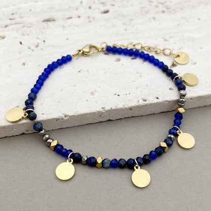 Natural Stone Beaded Titanium Disc Charm Bracelet