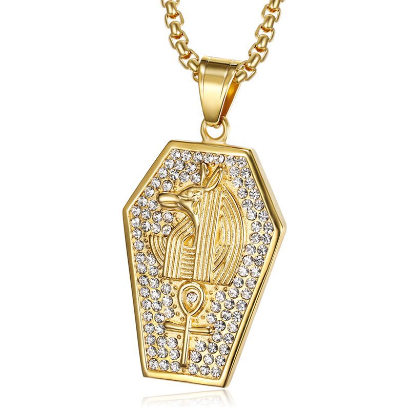 Hip Hop Gold Plated Zirconia Anubis Wolf Head Pendant