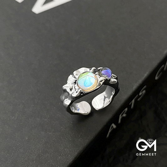 Opal Moonstone Couple Open Ring