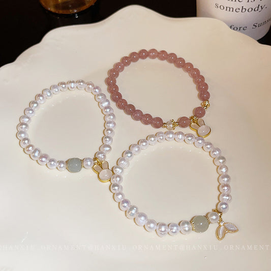 Freshwater Pearl Rabbit Fishtail Elastic Bracelet