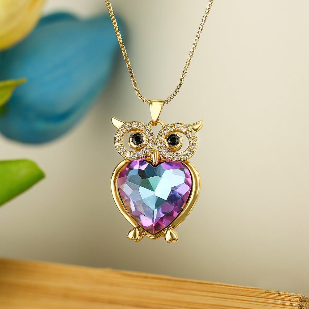 Hollow Owl Heart Shape Pendant Chain Necklace