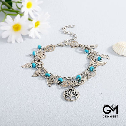 Turquoise Tree of Life Pendant Bracelet Anklet