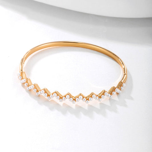 K Gold Plated Imitation Pearl Wave Bracelet for Women