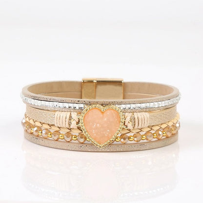 Heart Shape Cluster Multilayer Braided Leather Bracelet