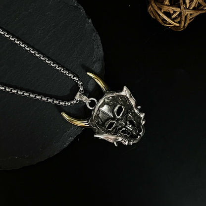 Men's Golden Horned Man Ghost Mask Necklace