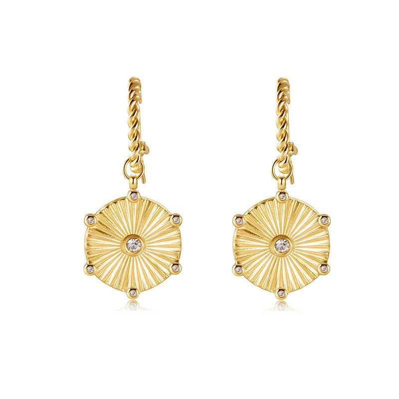 Golden Radial Texture Dangle Hexagonal Pendant Earrings Necklace Bracelet