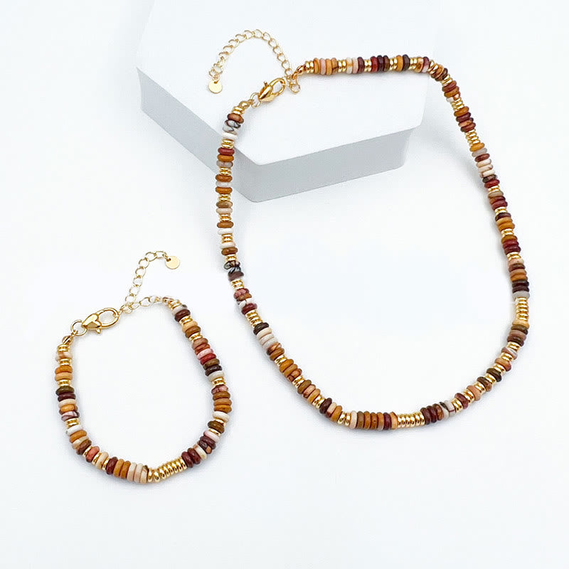 Sunset Frisbee Beaded Natural Agate Clavicle Necklace