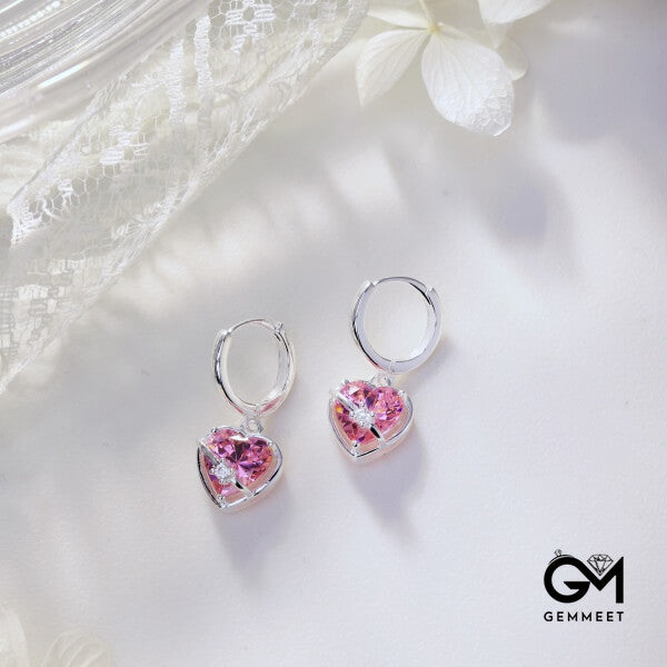 S925 Sterling Silver Pink Love Geometric Earrings