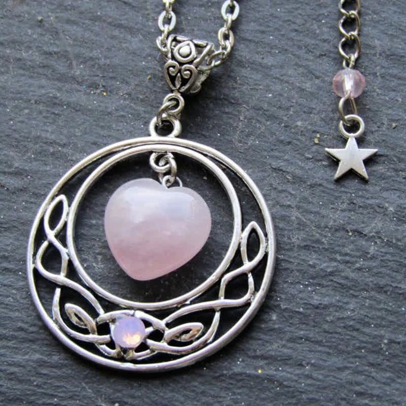 Bohemia Rose Quartz Heart Moon Star Necklace