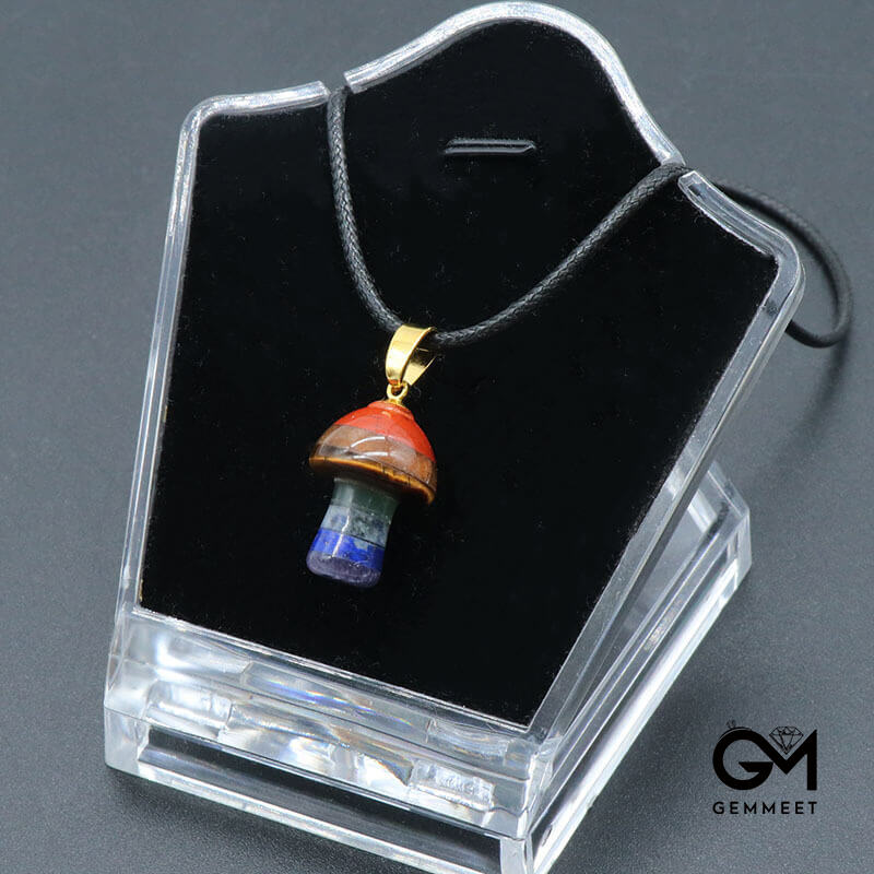 Seven Colored Stone Crystal Mushroom Pendant