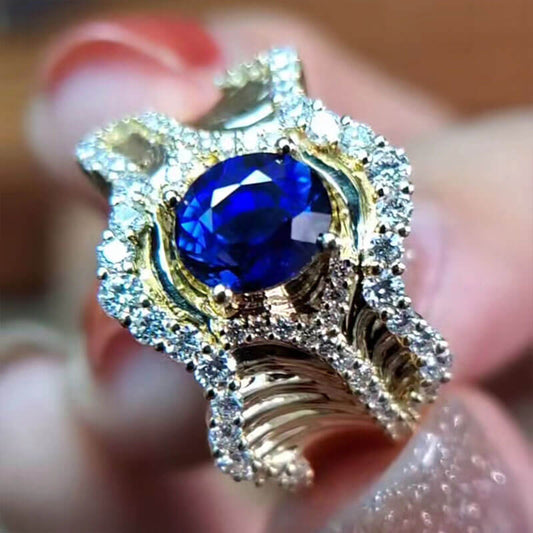 Royal Blue Imitation Sapphire Ring Maupassant "Water" The Waves Surround The Quiet Sea