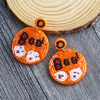 Halloween Letter Boo Ghost Funny Round Handmade Bead Earrings