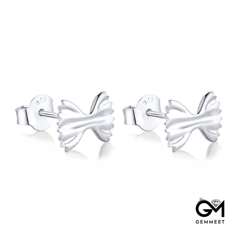 S925 Sterling Silver Lace Bow Straight Stud Earrings