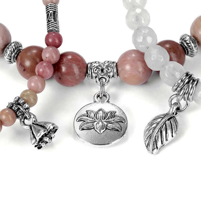 Rhodochrosite Lotus Symbol 3 - Piece Bracelet