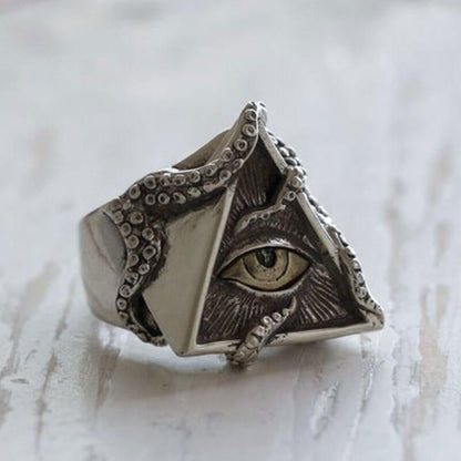 Retro Men's All-Seeing Eye Octopus Ring