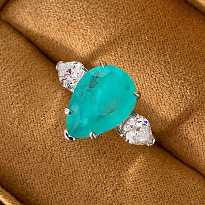 Paraiba Tourmaline With Zircon Drop Ring