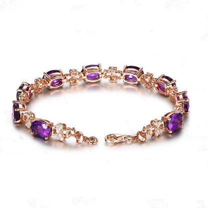 Luxurious Synthetic Amethyst Bracelet with Zirconia Colored Stone Rose Gold-Tone Bracelet