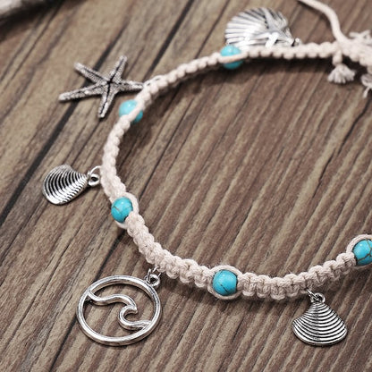 Turquoise Starfish Wave Charm Bracelet Anklet