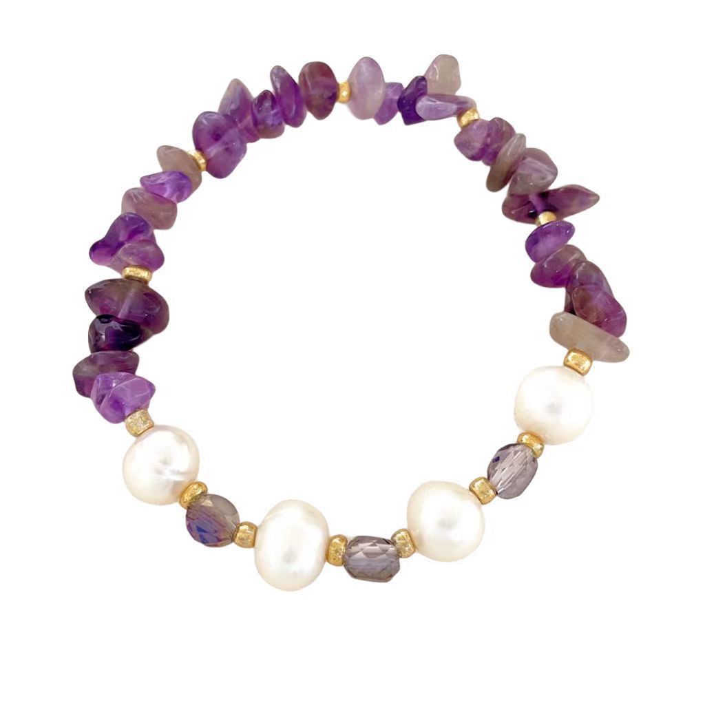 Purple Gravel Glass Freshwater Pearl Bracelet