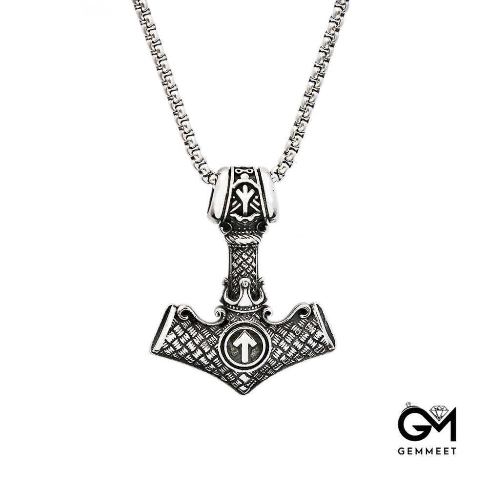 Viking Thor's Hammer Odin Triangle Rune Necklace