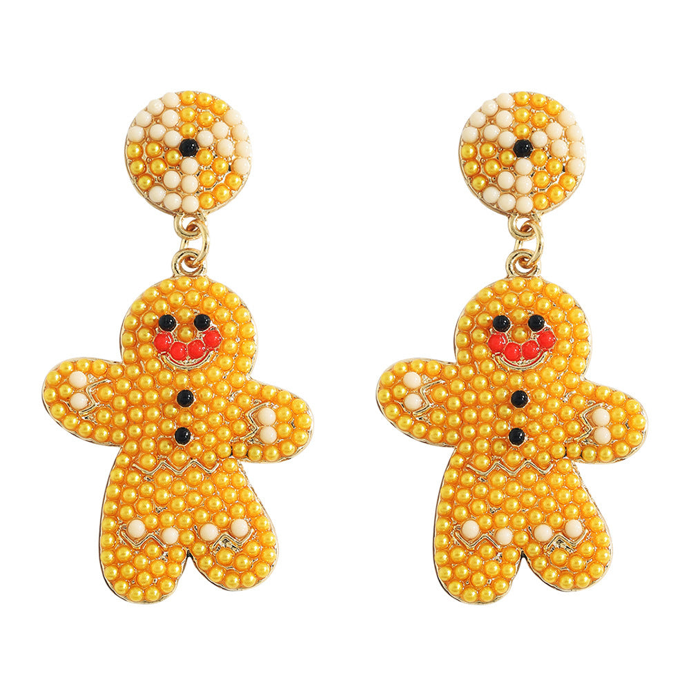 Halloween Funny Bear Christmas Snowman Doll Rice Bead Earrings