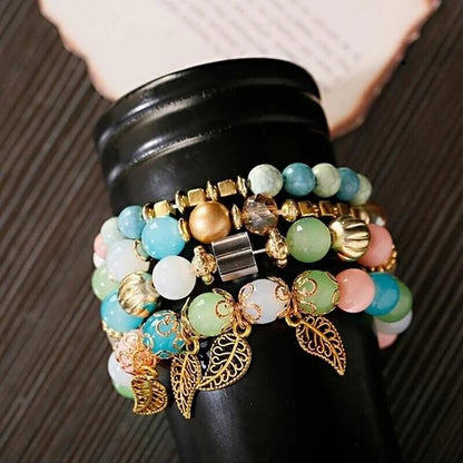 Bohemian Leaf Pendant Accessories Multilayer Bracelet Set