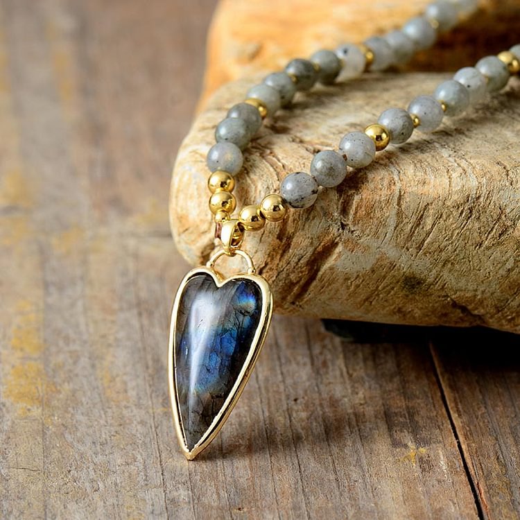 Labradorite Long Heart Shape Pendant Necklace