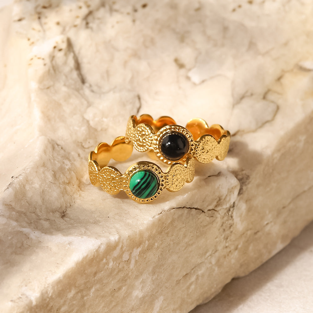 French Vintage Natural Stone Texture Halo Ring