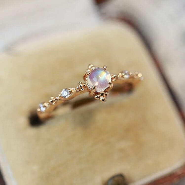 "You Are Bright Moonlight" - Dainty Moonstone Ring