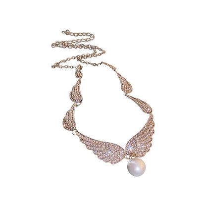 Zircon Wings Pearl Necklace