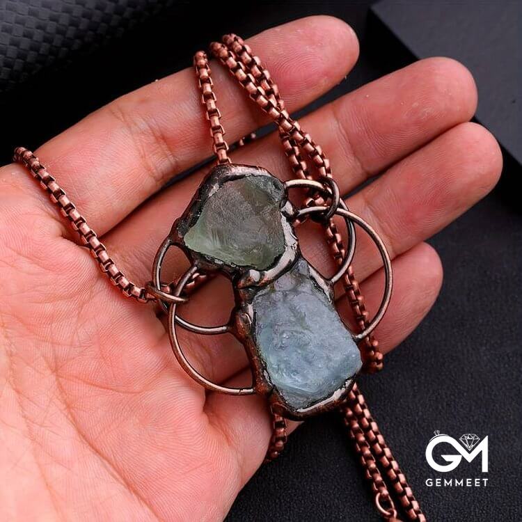 Green Fluorite Aquamarine Combination Pendant Necklace