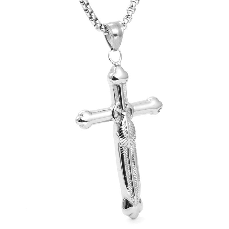 Hip Hop Vintage Feather Cross Pendant