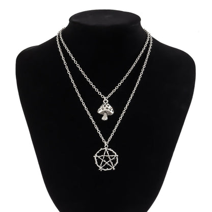 Halloween Chain Punk Star Mushroom Pendant Double Layer Necklace