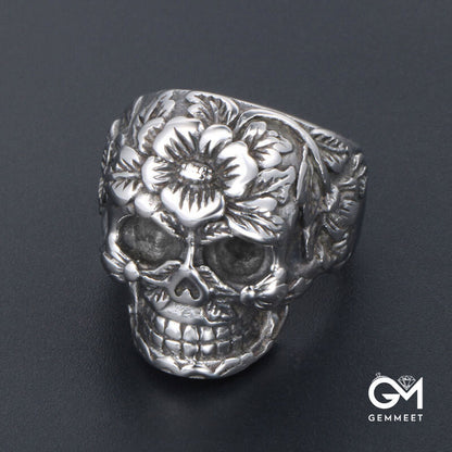 Titanium Steel Herbal Skull Ring