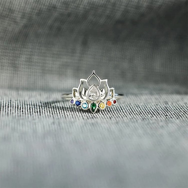 Lotus With 7 Chakras Yoga Rainbow Ring