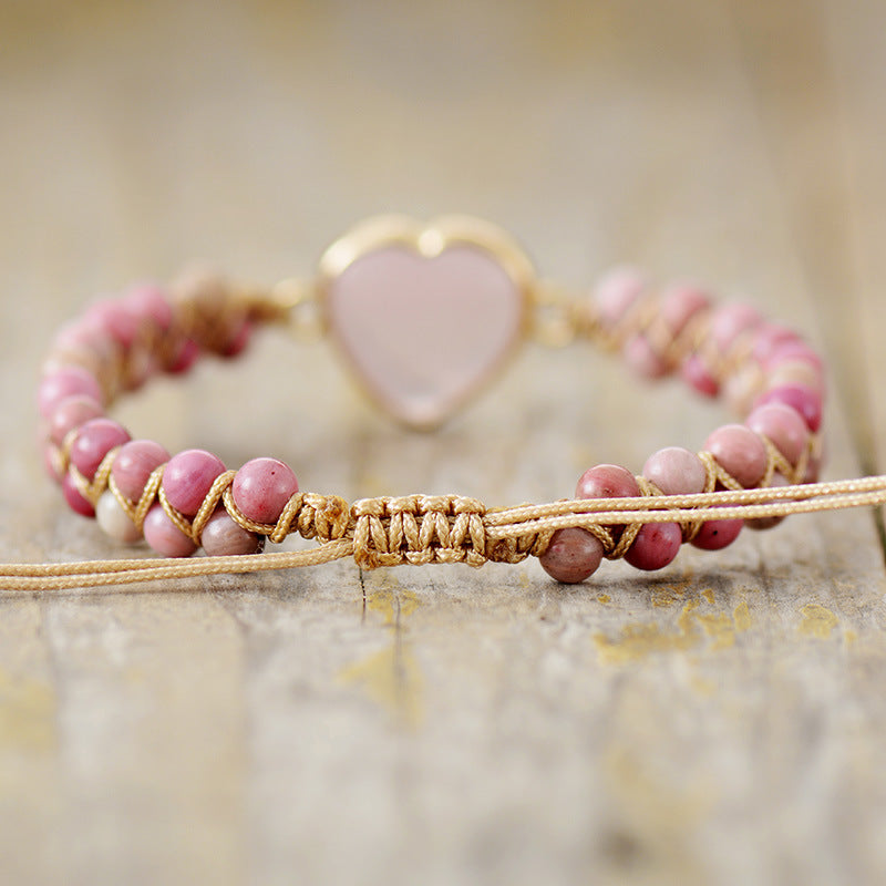 Heart Shape Rose Quartz Natural Stone Beaded Bracelet