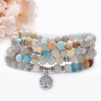 Moonstone Lotus Tree Of Life OM Buddha Symbol Mala