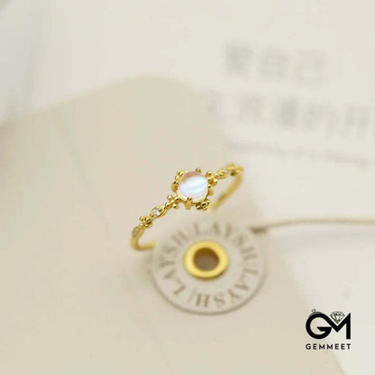 Yellow Gold Dainty Moonstone Minimalist Thin Ring