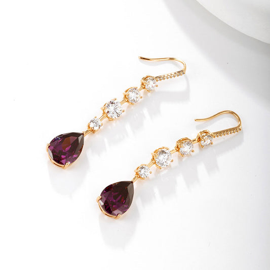 Vintage Zircon Drop Purple Gemstone Earrings