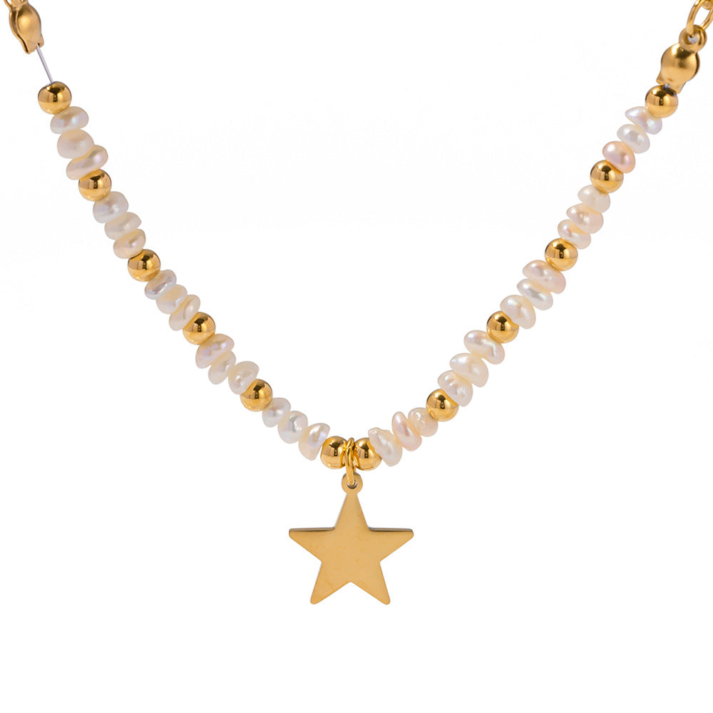 18K Gold Stainless Star Pearl Necklace