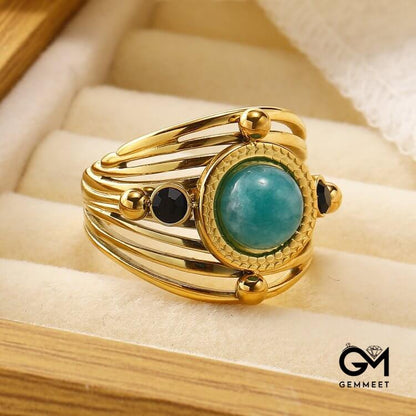 Amazonite Multi Layer Open Adjustable Ring