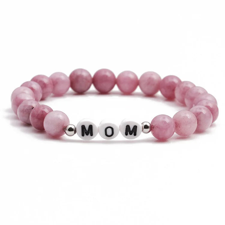 Engraving Mom Mama Natural Stone Beaded Bracelet