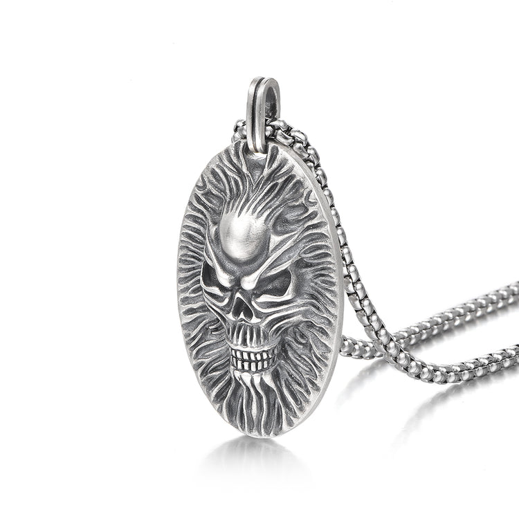 Oval Skull Pattern Sterling Silver Pendants Necklace