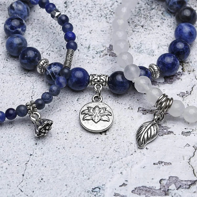 Sodalite Lotus Balance 3 - Piece Bracelet