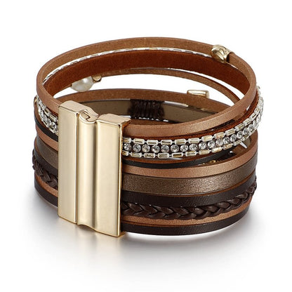 Zircon Pearl Cross Accessory Multi-Layered Leather Bracelet