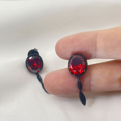 Inlaid Red Zircon Wheat Ear Pendant Earrings