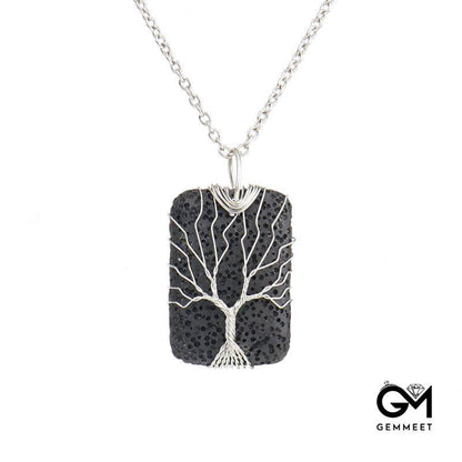 Volcanic Stone Cuboid Tree of Life Pendant Necklace