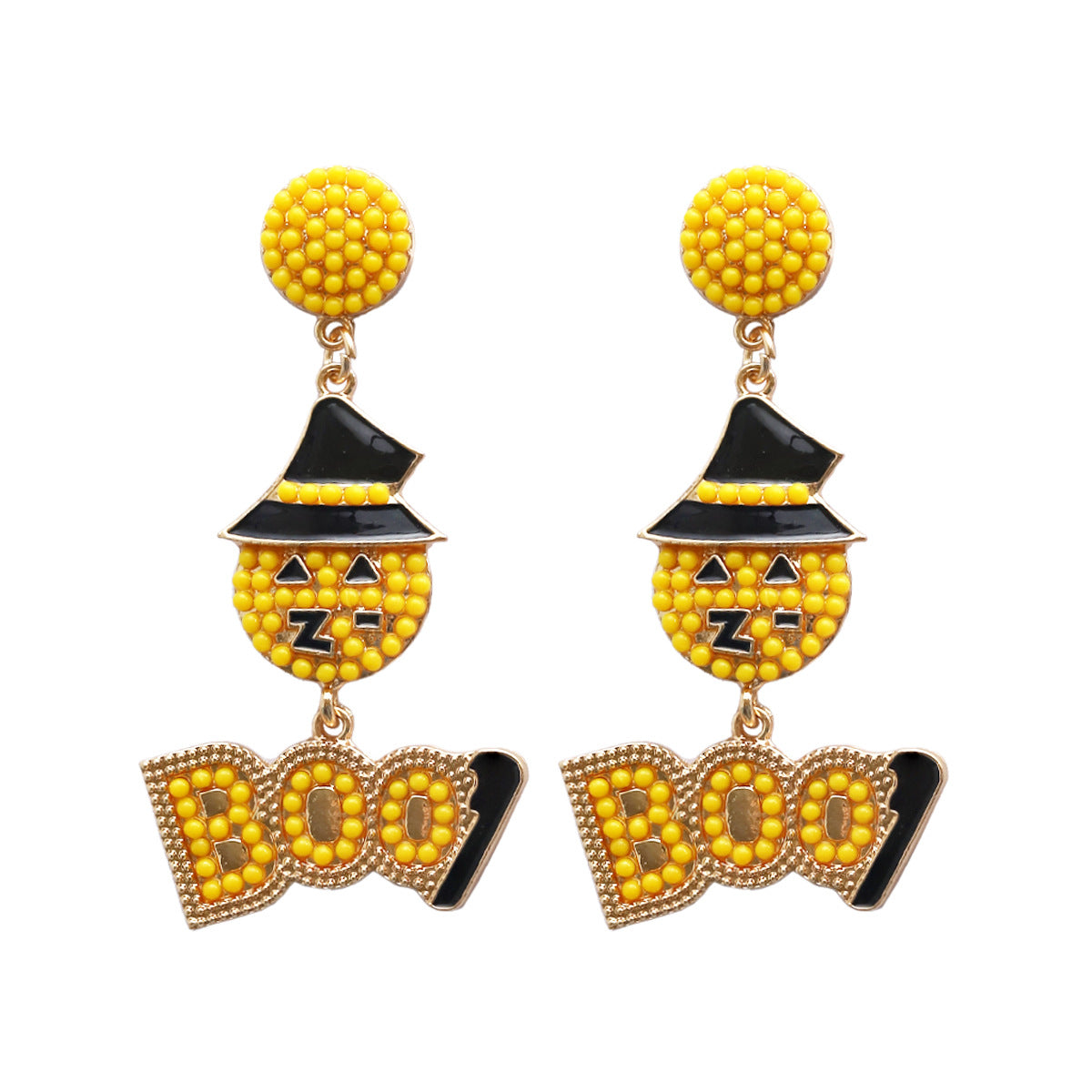 Halloween Funny Hat Round Face BOO Letter Bead Earrings