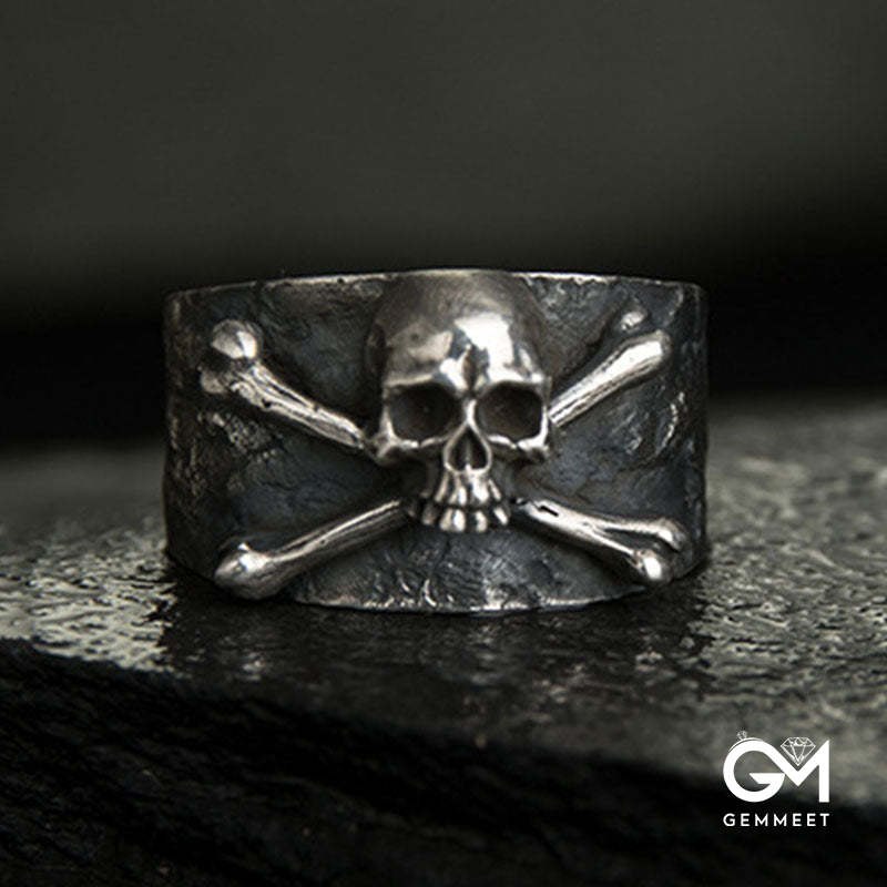 Black Punk Skull Adjustable Thick Band Ring